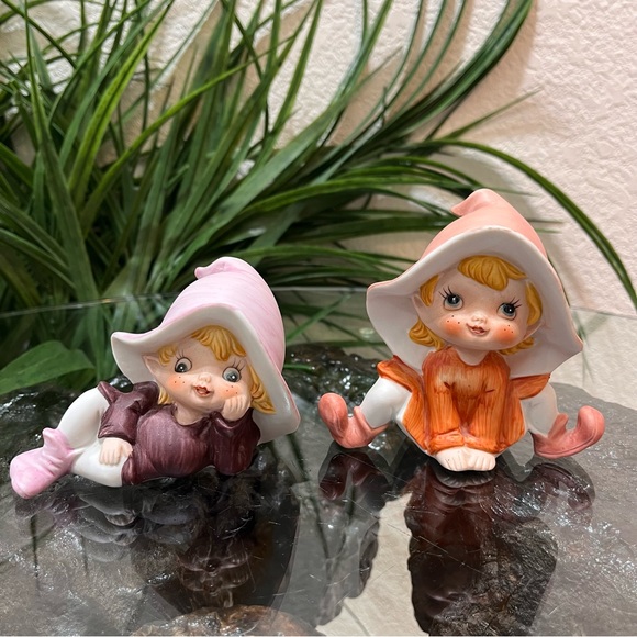 🌸Vintage🌸 Vintage Hand Painted Homco Porcelain Pixie Elf Figurines - Picture 9 of 9